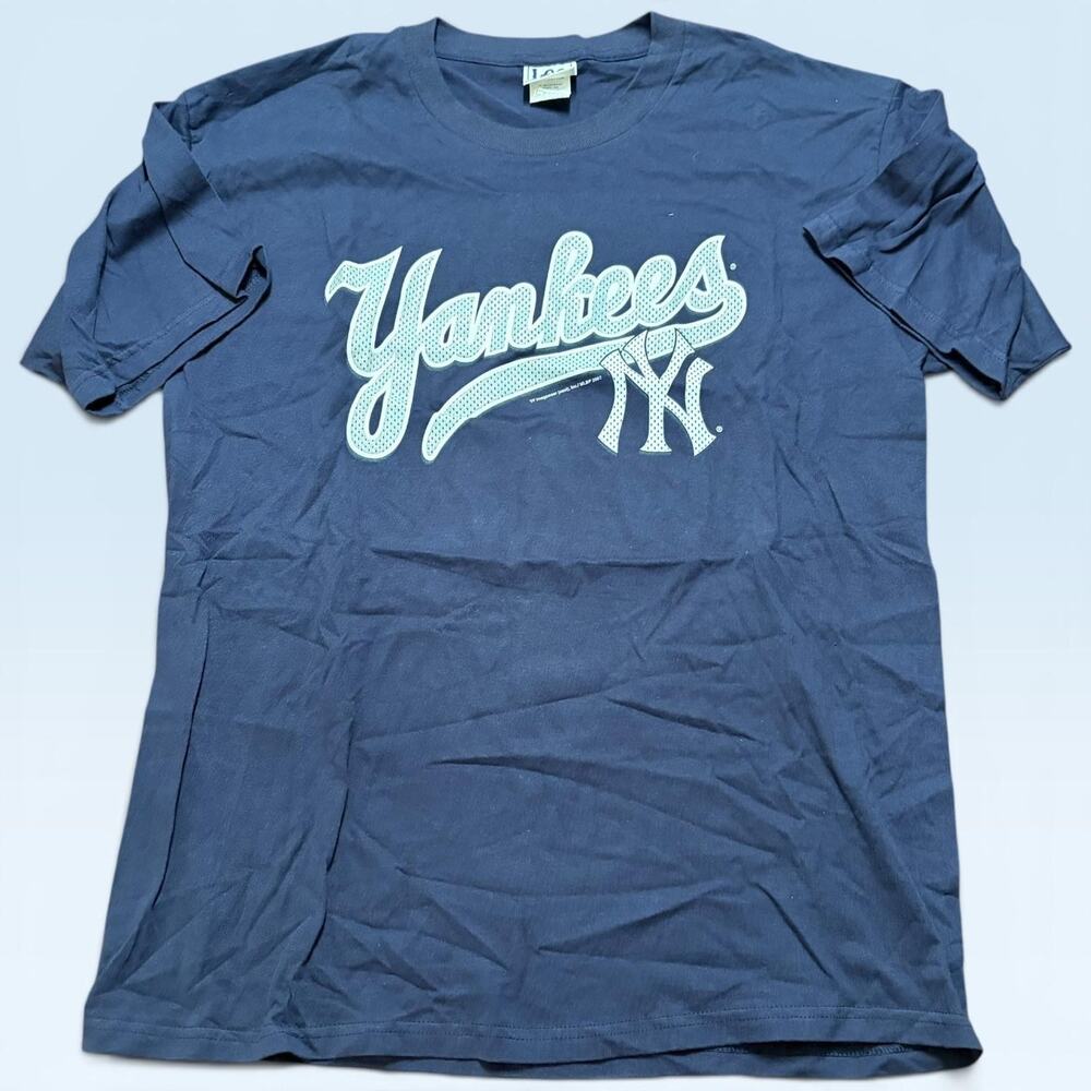 Vintage New York Yankees Shirt Mens Large Blue MLB Baseball Lee Sport Script